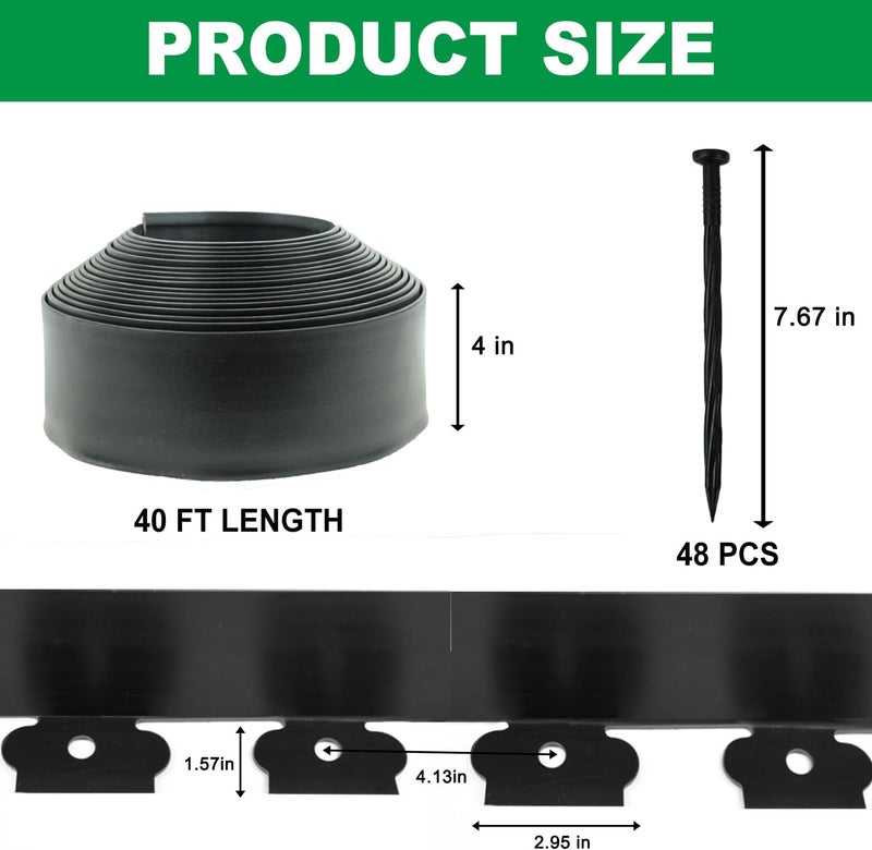 H HUGELEAF Hugeleaf Landscape Edging Kit 40 Feet with 48pcs Spikes, 4 Inches Garden Edging Flexible Landscape Lawn Border for Flower Beds Yard Pathway - Image 2